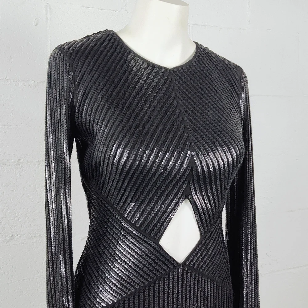 Express Black Sequin Long Sleeve Dress - Picture 2 of 7